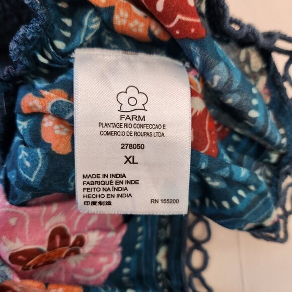 Farm Rio‎ Anthropologie Smocked Flounce Mini Skirt XL Blue Pink Floral Stretchy - Picture 8 of 10